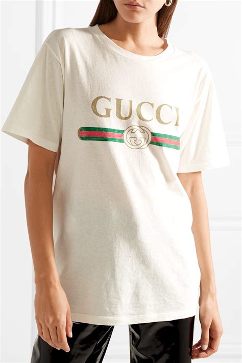 gucci appliquéd distressed printed cotton jersey t shirt|gucci logo t shirt.